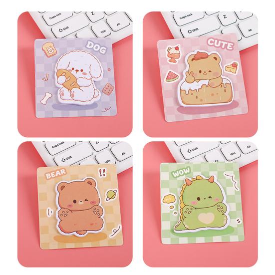 4Pcs Sticky Paper Cute Special-Shaped Cartoon Design Self Adhesive Note Pads