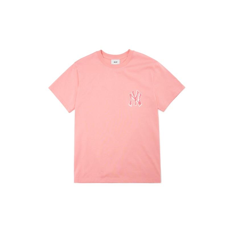 MLB Basic Logo New York Yankees American Vintage Buchstabendruck Lässiges Rundhals-Kurzarm-T-Shirt Unisex T-Shirt Koralle-Rosa 3ATS03023-50COL