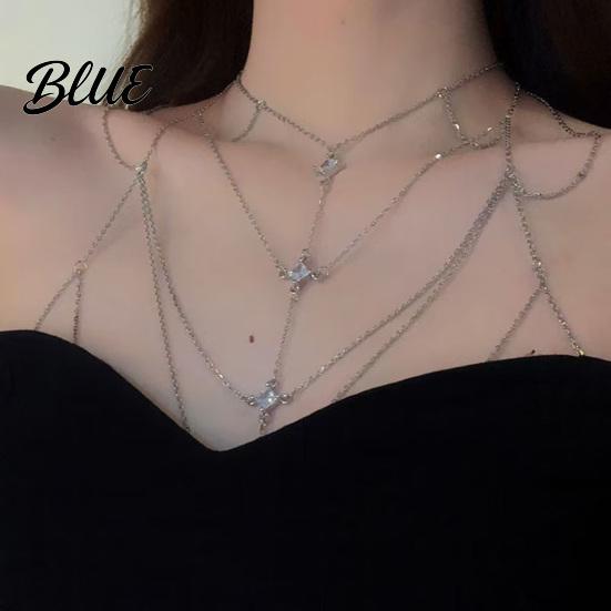 Lightweight Chest Jewelry Cubic Zirconia Chain Necklace Women Sexy Bikini