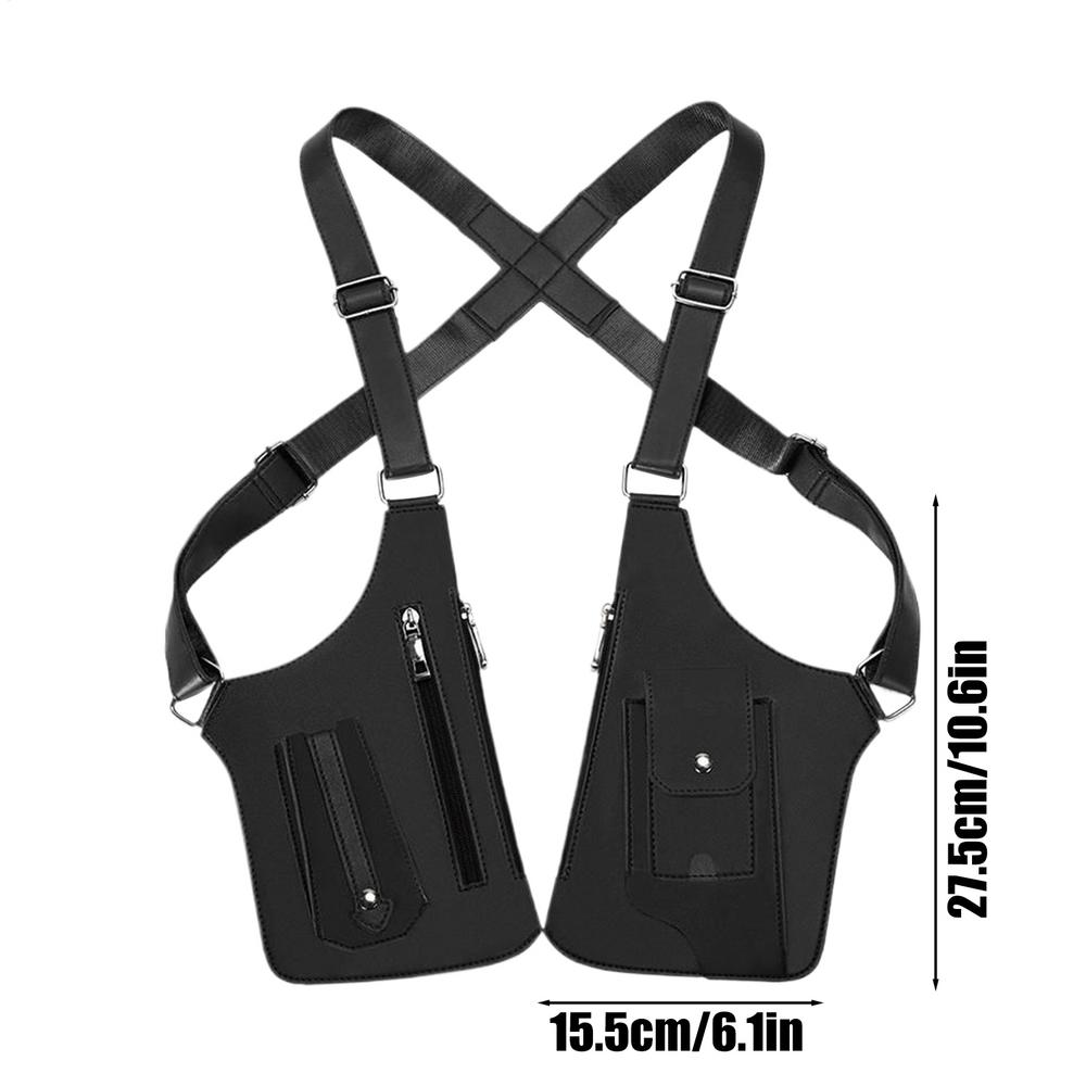 Double Shoulder Strap Multi-Pocket Outdoor Anti-Theft Tactical Fishing Bag Waterproof PU Multi-Purpose Vest Style Crossbody Bag