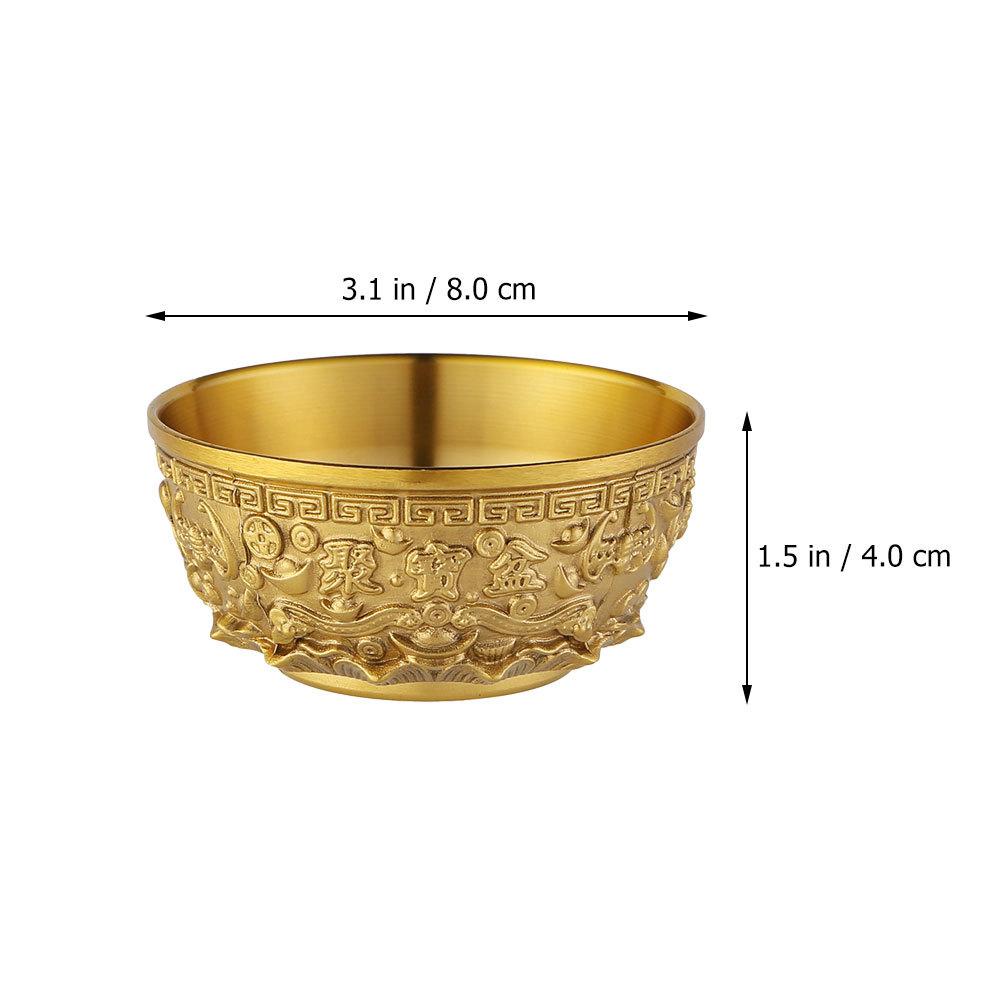 Brass Fortune Treasure Basin Bright Golden Tone Decorative Offering Bowl Home Office Desktop Tabletop Decoration