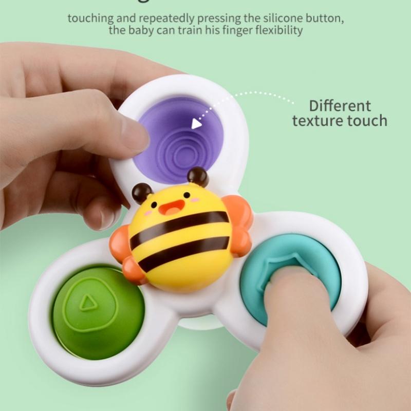 3Pcs Cartoon Insect Fidget Suction Cup Spinner Toy Set Educational Rotating Rattle Baby Bath Toys for Children