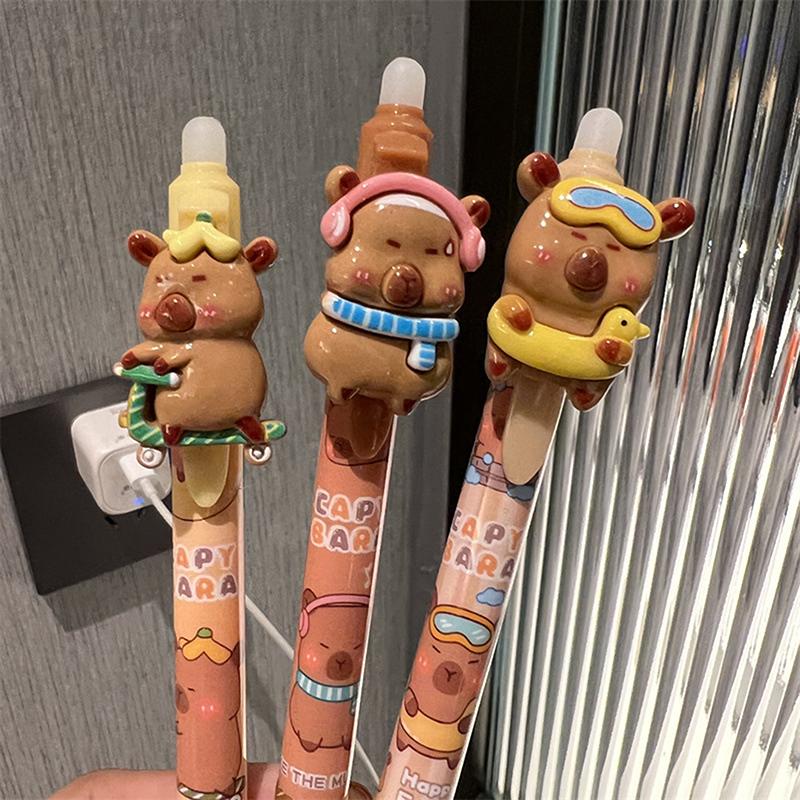 6ks Capybara vymazatelné lisovací pero Kawaii Resin Gel Pens Studentské psací potřeby Roztomilé kuličkové pero Školní potřeby Kancelářské potřeby