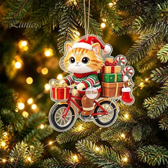 Christmas Stocking Tags Cat Pendant with Hanging Rope, 2D Flat Acrylic Ornament for Xmas Tree Cute Kitty Decor Decoration, Holiday Decor, Party