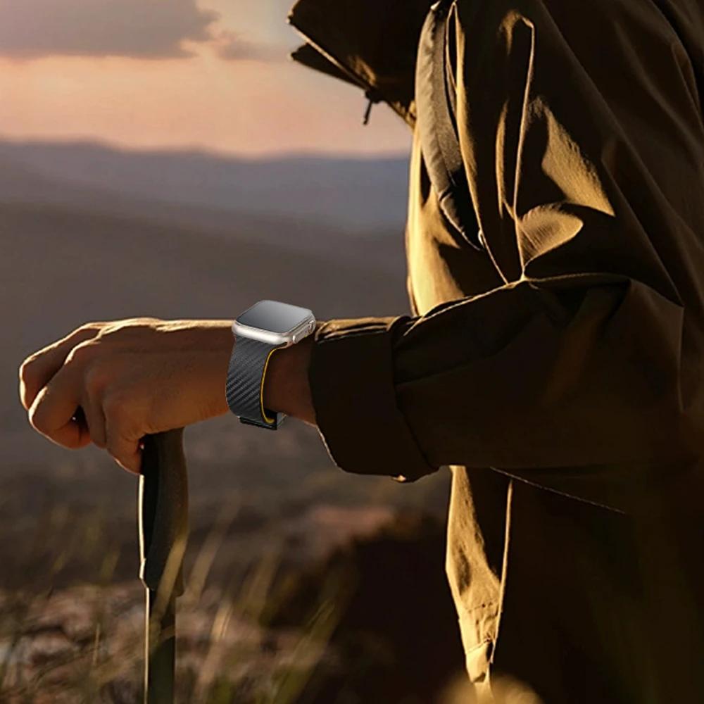 Carbon Fiber Silicone Strap for Apple Watch Band 45mm 44mm 49mm 41mm 42mm 40mm 38 Magnetic Bracelet Iwatch 8 7 6 SE 5 4 3 Ultra