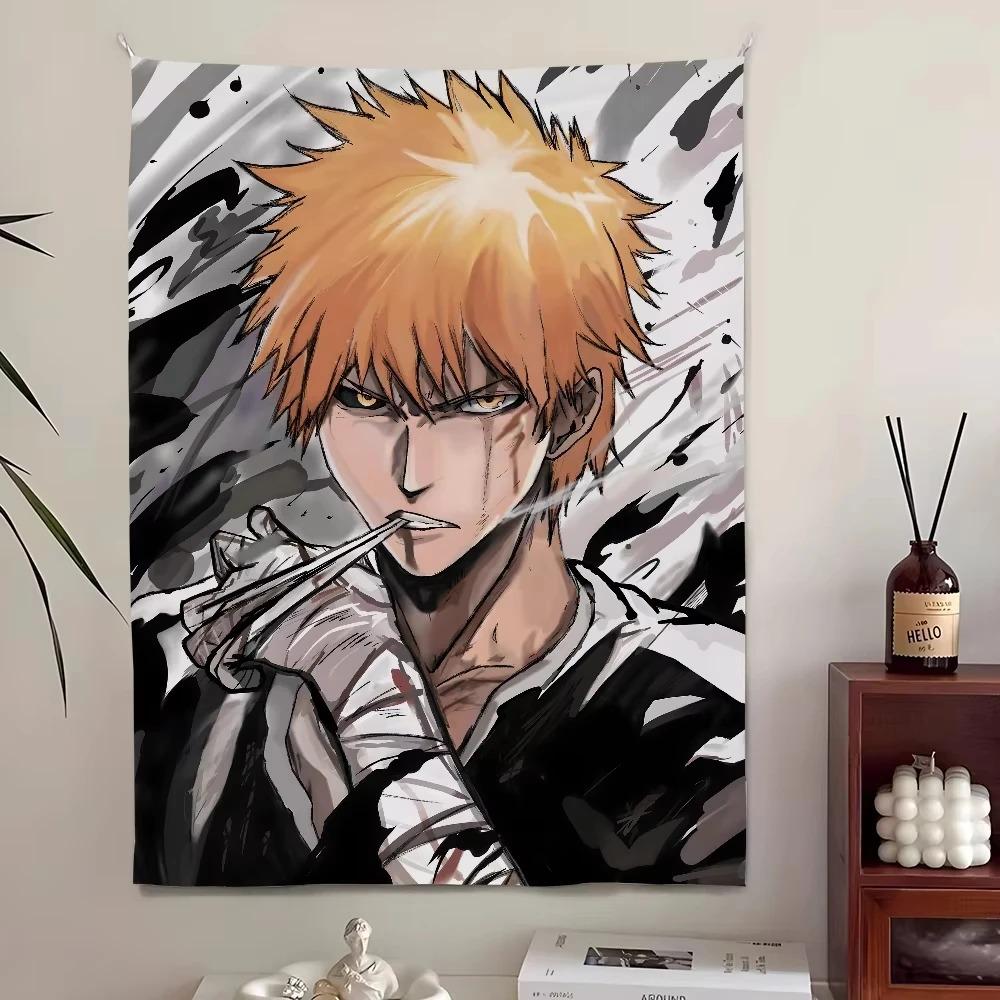 Bleach Monochrome Manga Tapestry Multiple Sizes High Precision Print Ichigo Kurosaki Anime Theme Polyester Wall Decor