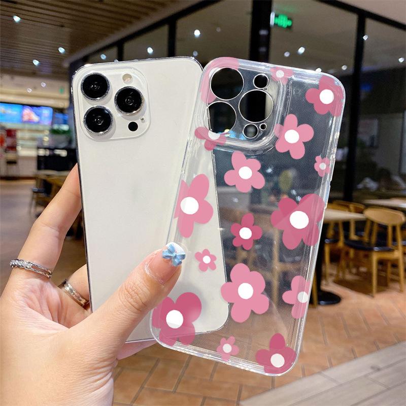 Ozon Popular Ins Wind Black and White Flower Transparent Mobile Phone Case Apple 17Pro Ultra-thin Anti-drop Soft Case iPhone16
