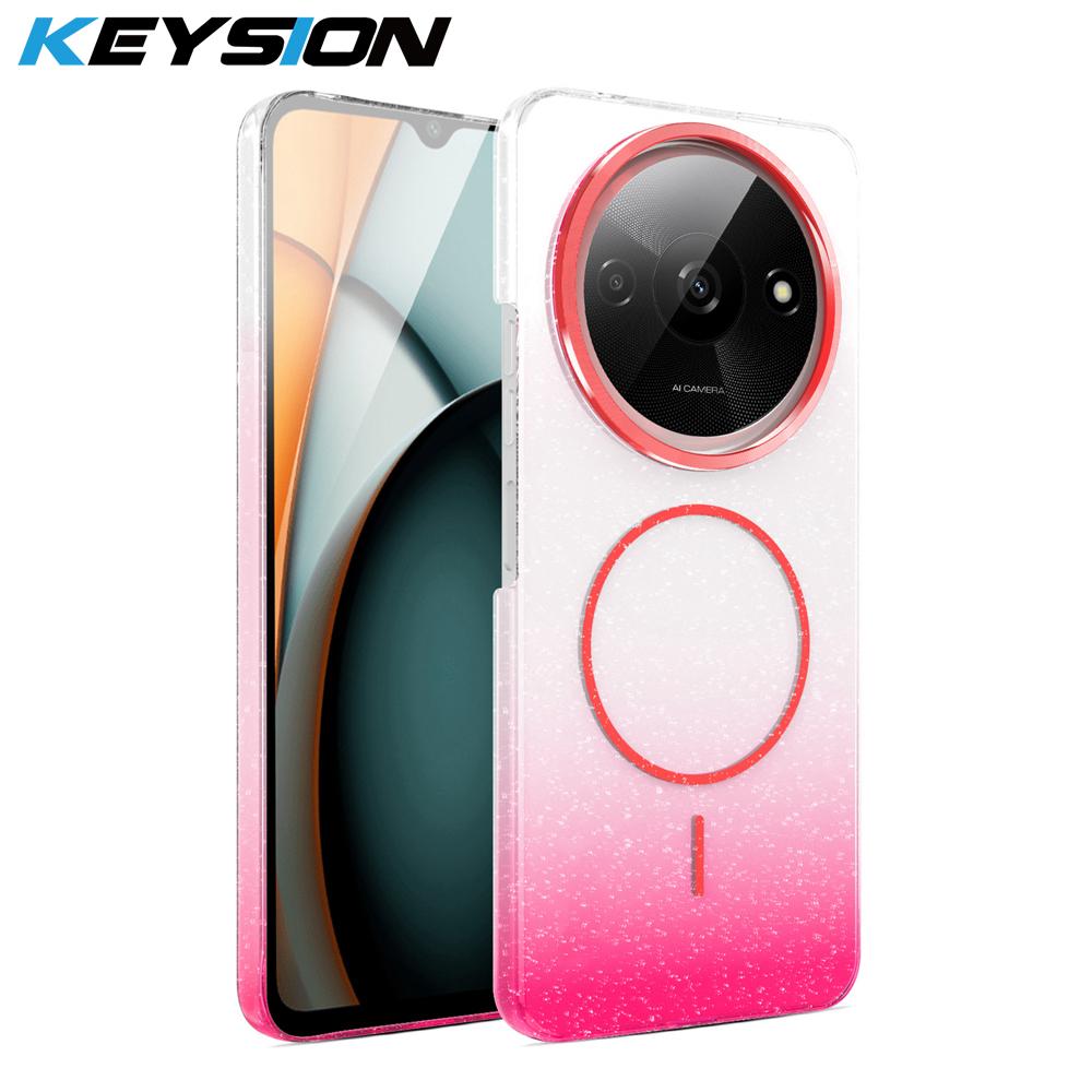 

KEYSION Luxury Gradient Glitter Magnetic Phone Case for Redmi A3 A3X Transparent Hard PC Shockproof Back Cover for Xiaomi POCO C61 for Redmi A3 красный