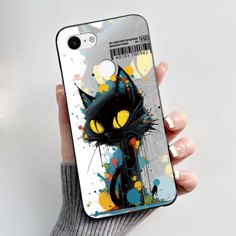 Phone Cases For Google Pixel 3 XL Case Cute Cat Cartoon Silicone Soft Black Coque for Google Pixel 3 XL Pixel3 3XL Bumper Cover
