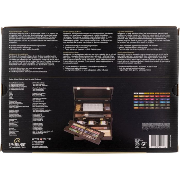 Peinture aquarelle - 42 godets + accessoires - Coffret bois - Rembrandt
