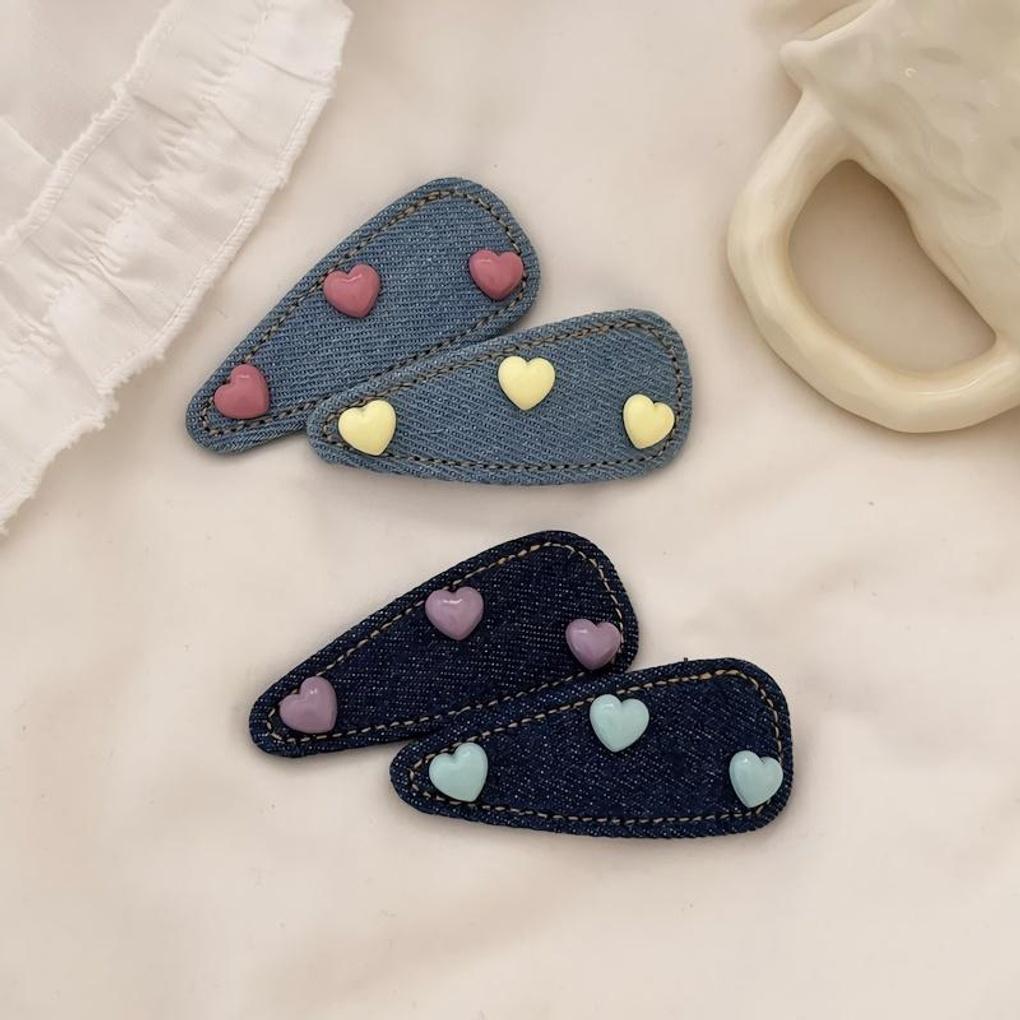 Women s Denim Blue Color Heart Snap Hairpin Purple Heart