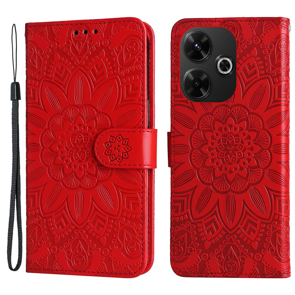 

For Xiaomi Redmi 13x 4G/13 5G/13 4G/Redmi Note 13R 5G/Poco M6 4G Leather Case Sunflower Phone Cover Red