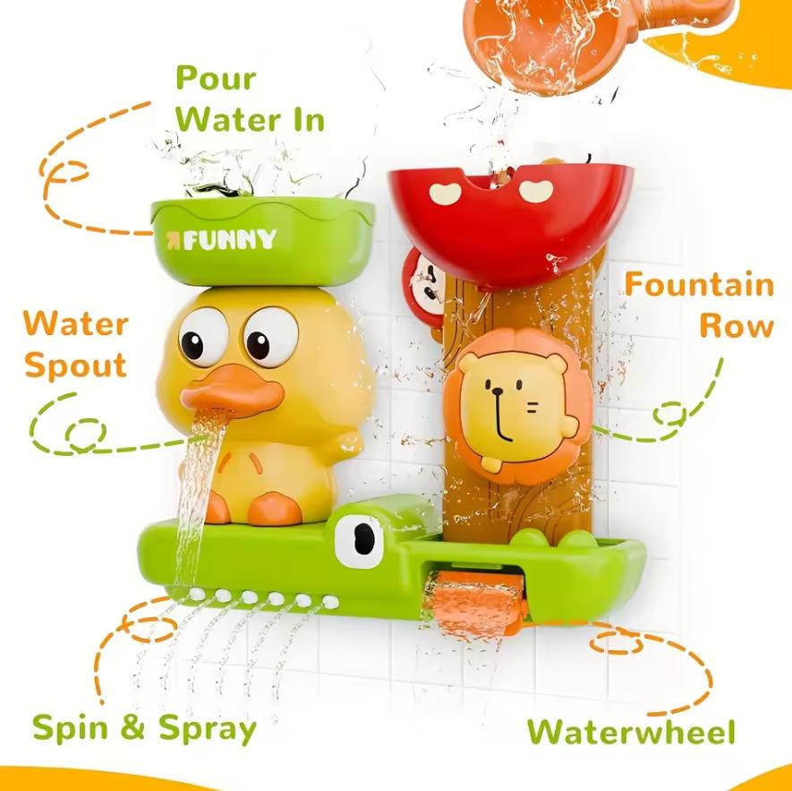 Adorable Little Yellow Duck Bath Tub Toy Lion Waterwheel Children Fun in Shower Bathtub With Suction Cup in Kid Gift