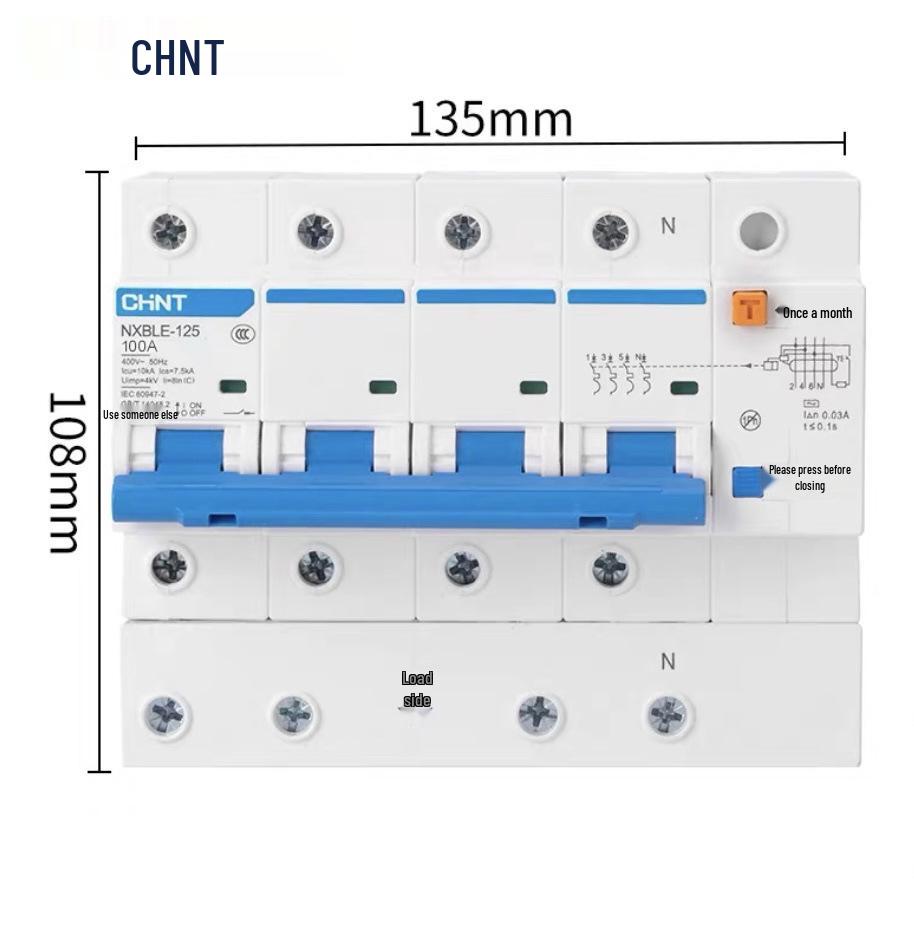 Chint 2P MCB Circuit Breaker with Air Switch, 220V RCD, 32A/63A, for Three-Phase Household Electrical Protection