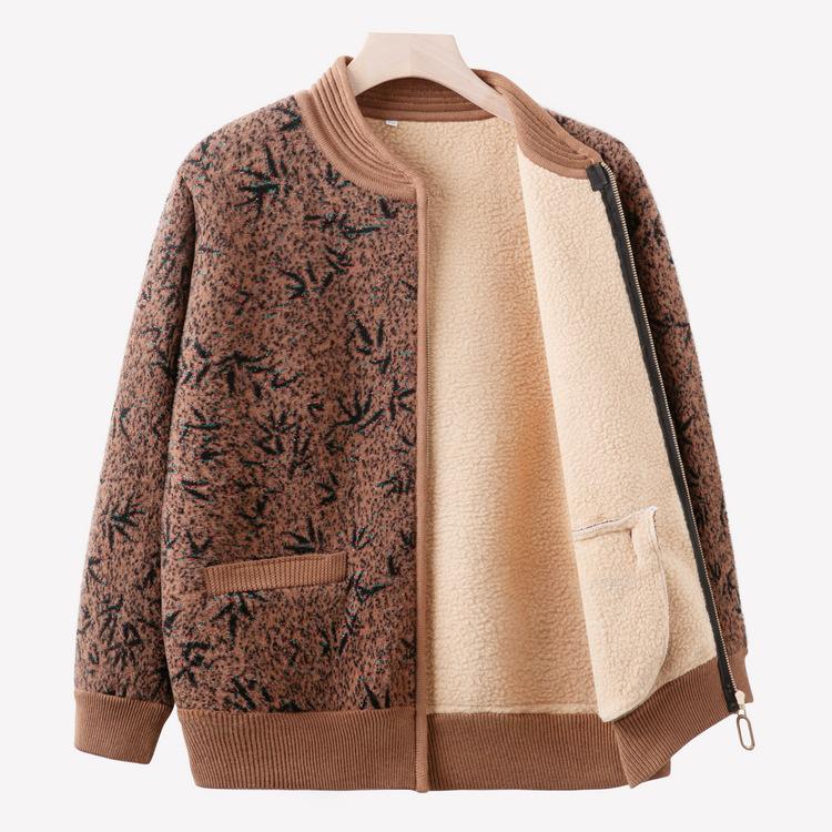 Mom's New Sweater Coat for Autumn and Winter, Knitted Cardigan Coat for Middle-aged and Elderly People, Grandma's Thick and Velvet Warm Clothes.