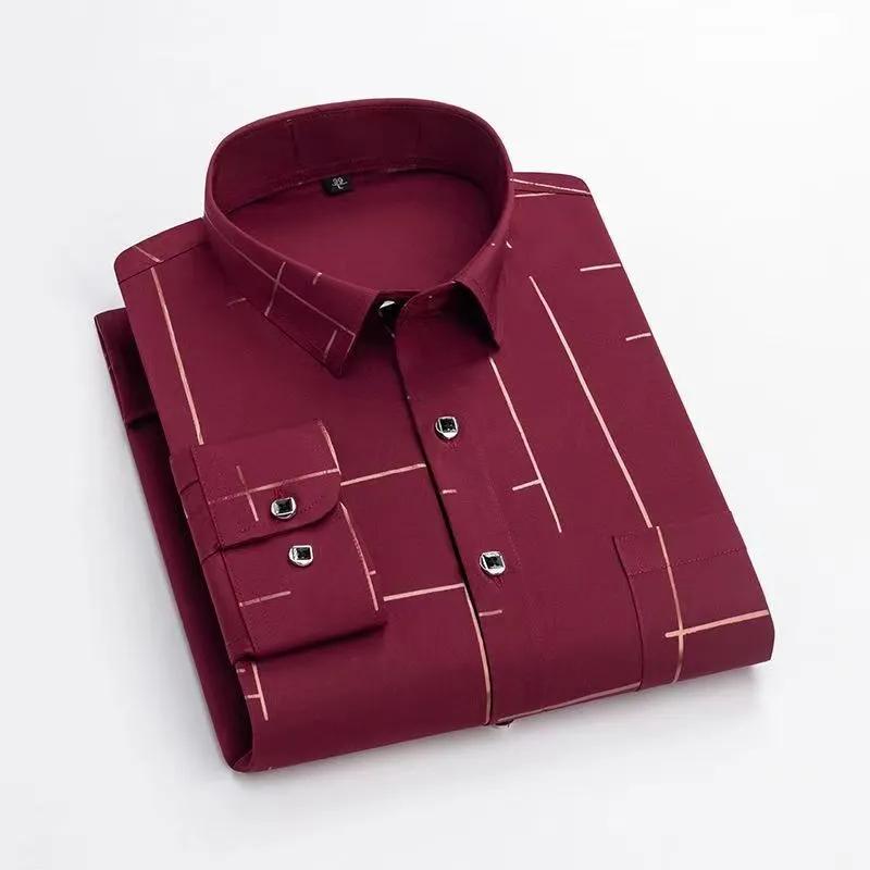 Herren Langarm Kariertes Hemd Slim Fit Business Casual Hemd mit Knopfleiste