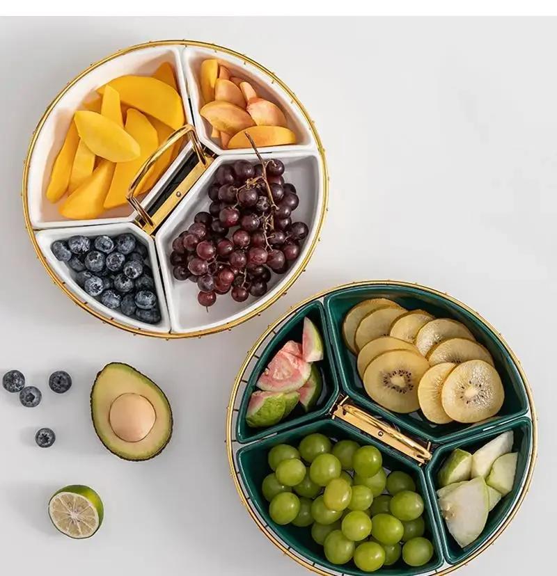 Rotatable Ceramic Fruit Tray Household Dining Table Dry Living Room Coffee Assortment Snack