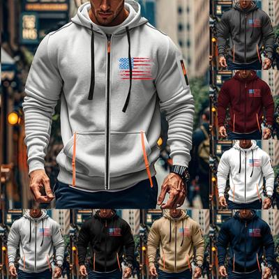 Men's Sports Casual Hoodie Hoodie Cardigan Zipper Multi-pocket Hoodie Coat