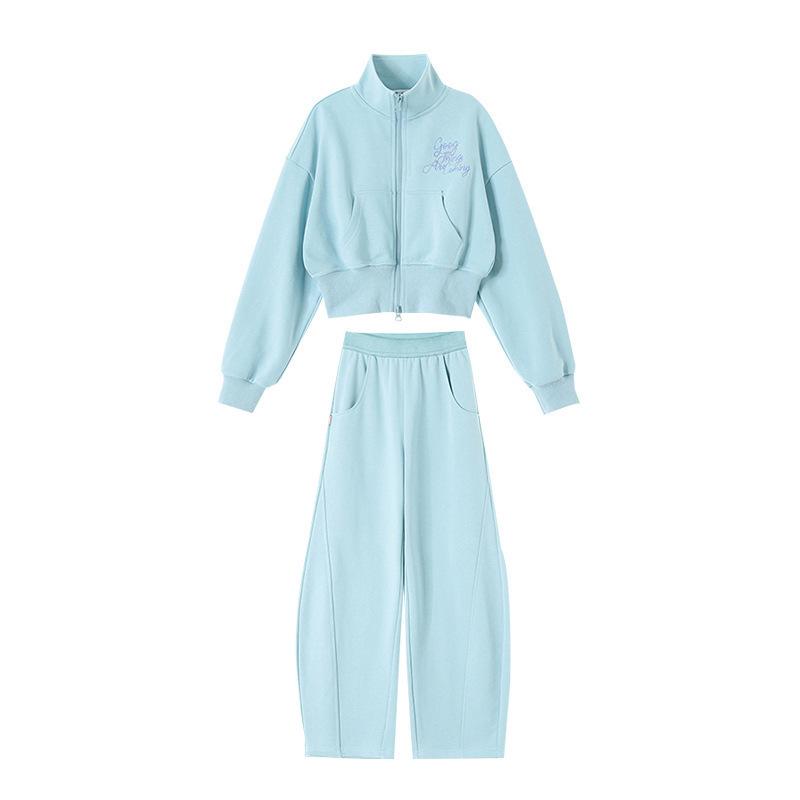 Dívčí školní dětská tepláková souprava 2ks Bavlna Abeceda Cvičení mikina s dvojitým zipem Bunda+tepláky Dětský Jogger Outfit 5-16 Yr