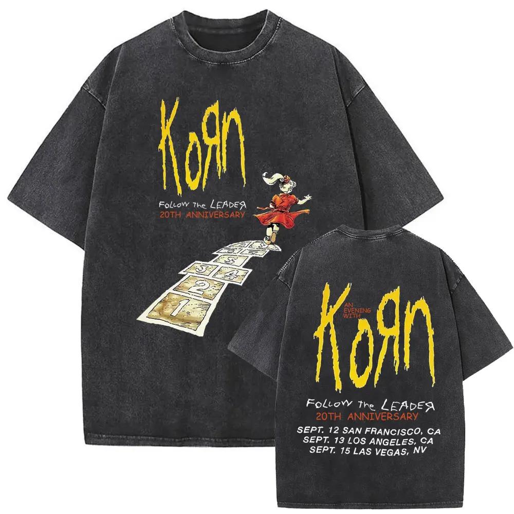 Korn Rock Band Follow The Leader Ftl Y2k T-shirt Uomo Lavata Manica Corta Girocollo Vintage Streetwear Casual Estate Grafica