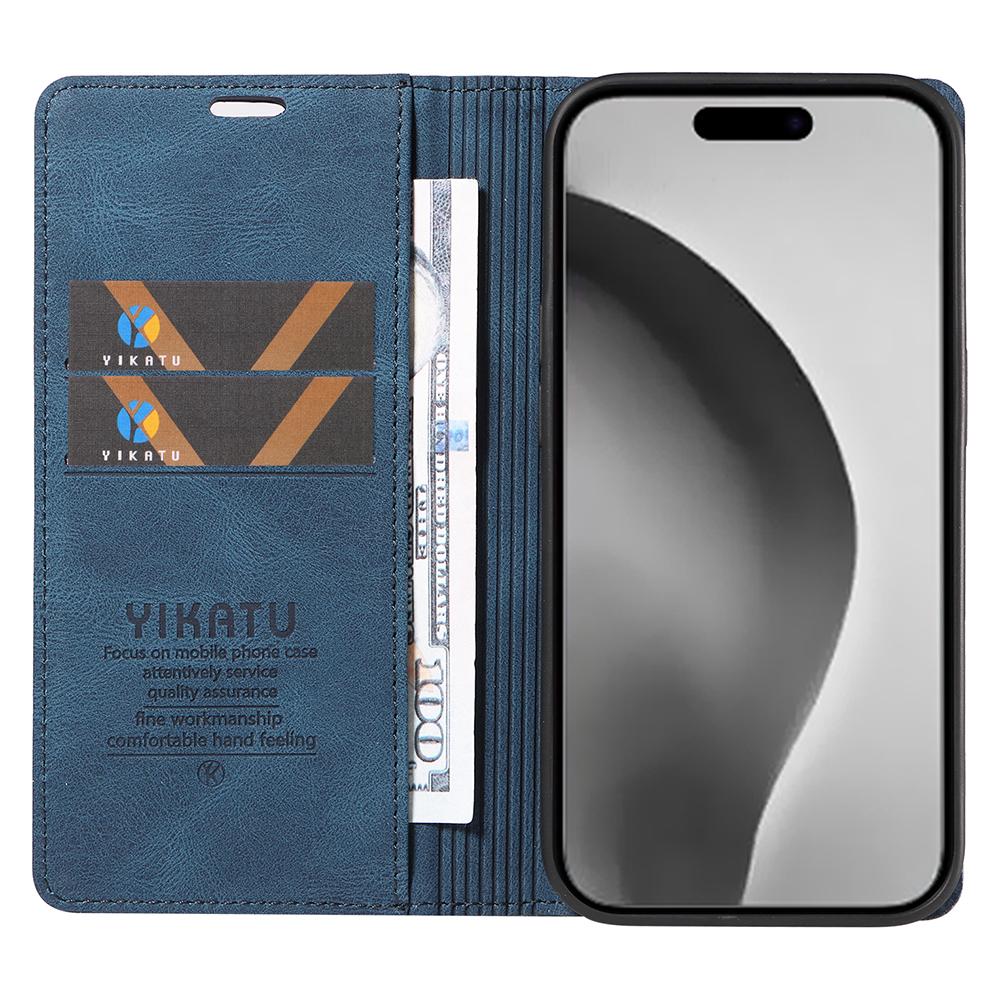 

YIKATU YK-004 For iPhone 16 Pro Max Case Skin Feel Leather Wallet Phone Cover Strong Magnetic Blue