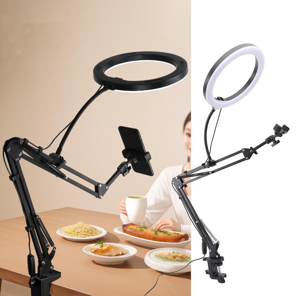 Clamp Ring Light Over Head Ring Light with Phone Holder 4.5cm Maximum Clamp Thickness for Desktop Li