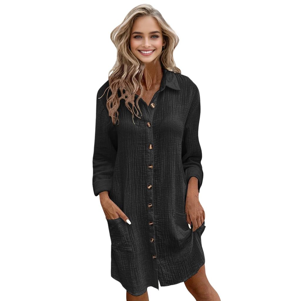 13/5000 Women's Fashionable V-neck Loose Long-sleeved Dress
