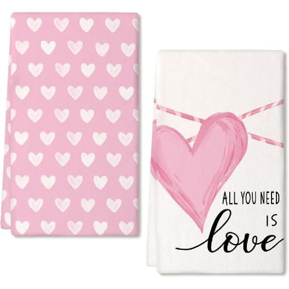 ARKENY Valentines Day Kitchen Towels Set of 2,Red Heart Love Dish Towels 18x26 Inch Drying Dishcloth,Farmhouse Home Decoration AD133