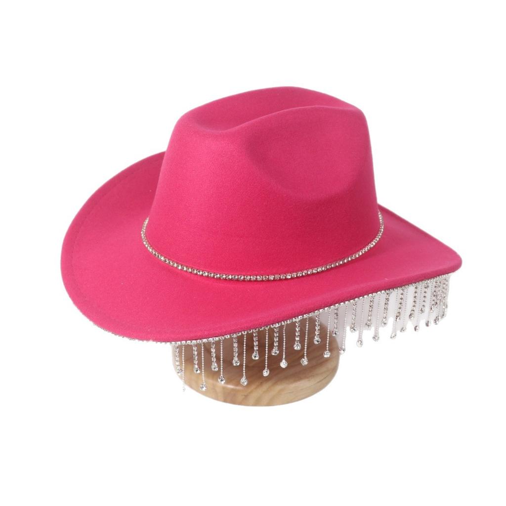 New rhinestone chain decorative western cowboy hat fashion trend hat autumn and winter women's party performance top hat