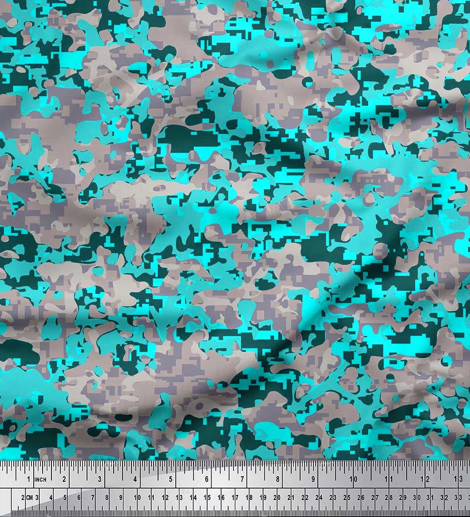 

Японська креп-атласна тканина Soimoi у двох кольорах із сірим камуфляжним декором. Тканина з принтом, метр, 42 дюйми 42 Inch Wide - Poly Crepe зелений