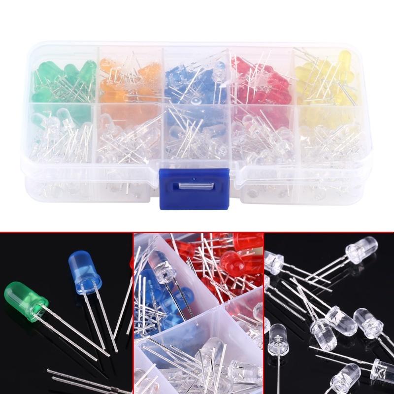200pcs 5mm LED Light Emitting Diodes Yellow Red Blue Green Orange Light Assortment Kit