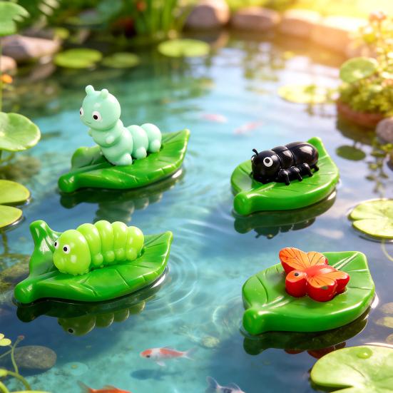 5 Pcs Mini Green Leaf Insect Figurine Tiny Ladybug Bee Worm Ornament for Car Interior Office Desk Decor Fairy Garden Micro Landscape