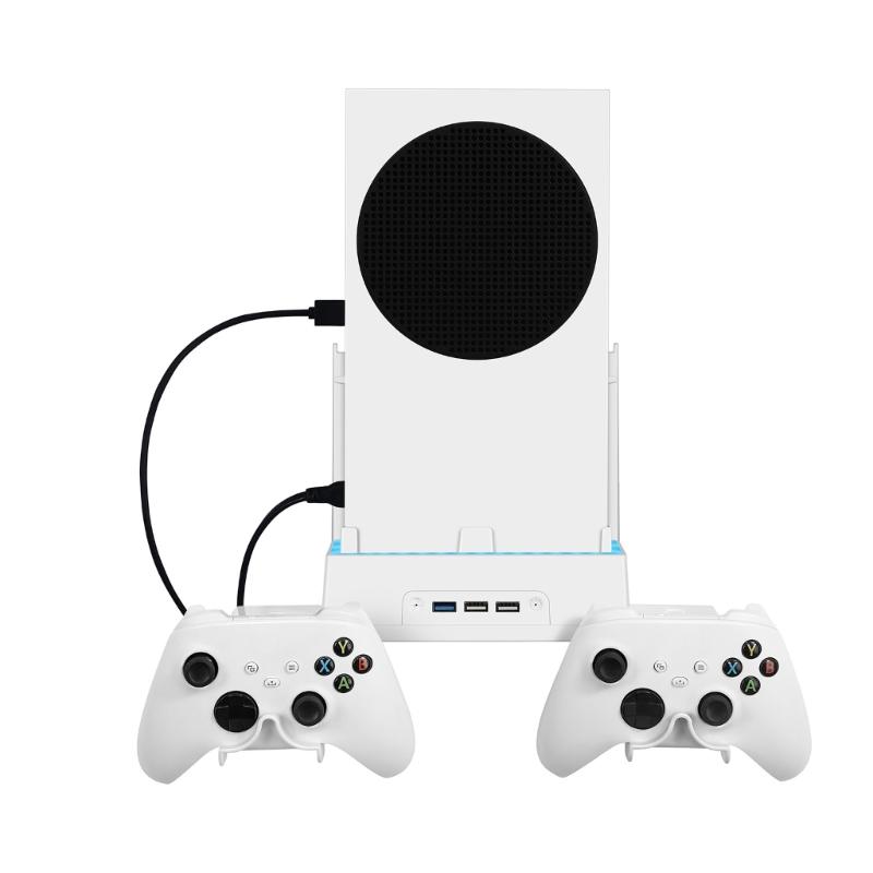 Wall Mount Bracket Built-in Cooling Fan Controller Holder Stand with LED Lighting USB Output for XB Series S Host