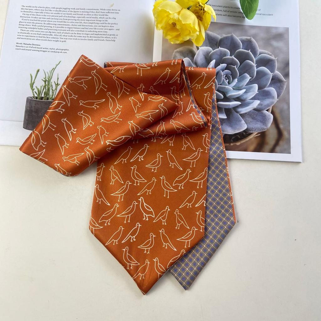 Korean imitation silk long silk scarf women's big-name professional decoration small scarf printed streamer tied bag silk scarf