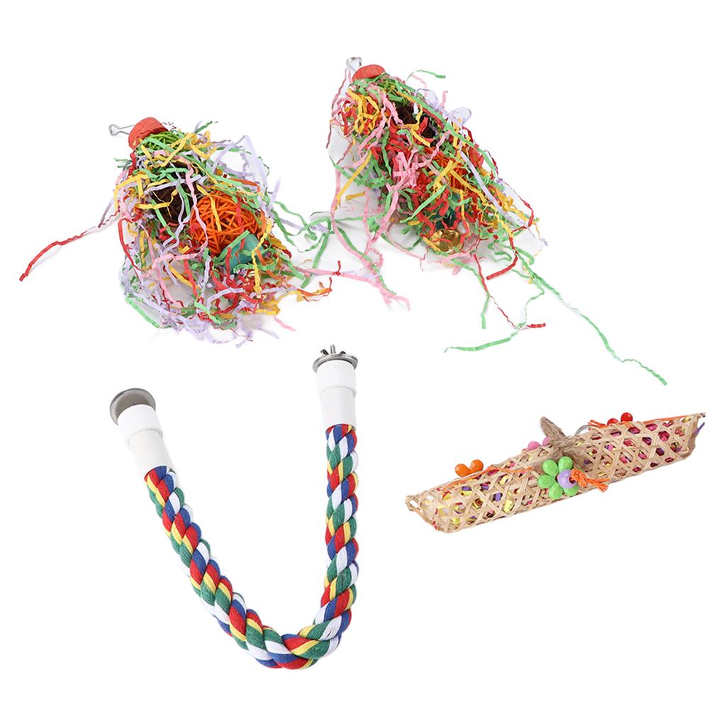 Bird Chewing Toys Natural Colorful Bird Foraging Shredder Hanging Toy Kit for Small Medium Lovebirds Parakeet Cockatiel