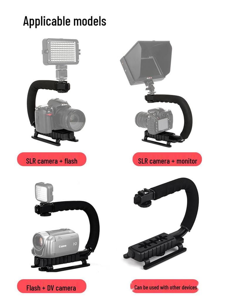 Portable U-Shaped Handheld Stabilizer with Flash Mount for SLR Cameras and Mobile Phones