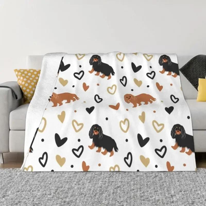 Cavalier King Charles Spaniel Blankets Flannel Winter Floral Bouquet Cute Dog Lover Breed Pet Portrait Throw Blanket For Bedroom