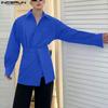 INCERUN Men Two Pieces Long Sleeve Buttons Shirts with Wrap Hem Sets