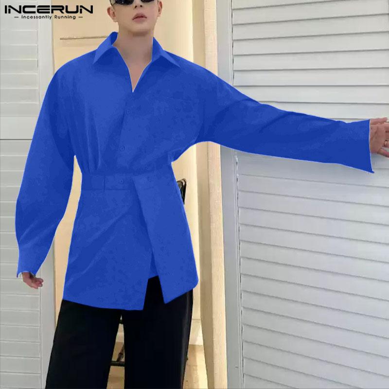 INCERUN Men Two Pieces Long Sleeve Buttons Shirts with Wrap Hem Sets