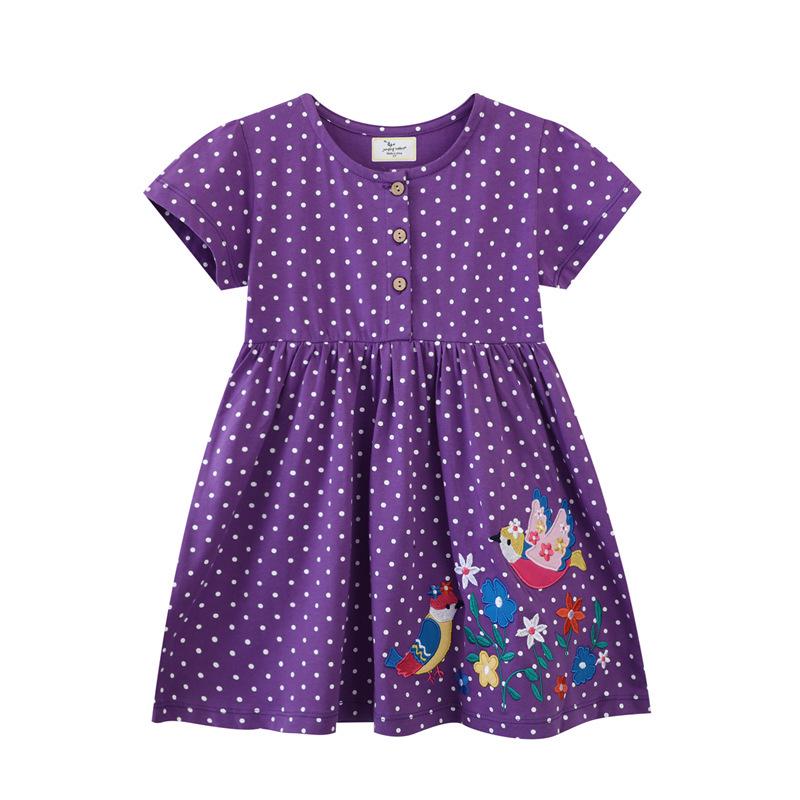 

26-Year Summer New European & American Style Short Sleeve Knit Cotton Girls Embroidered Dress 4T (Height: 95-100cm)