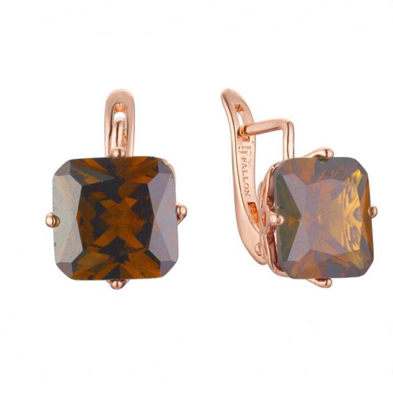 FJ Luxury Wedding Women Earring Rose Gold Color 585 Zircon Fashion Big Square Pink/White/Green/Red/Blue Zircon Drop Earring