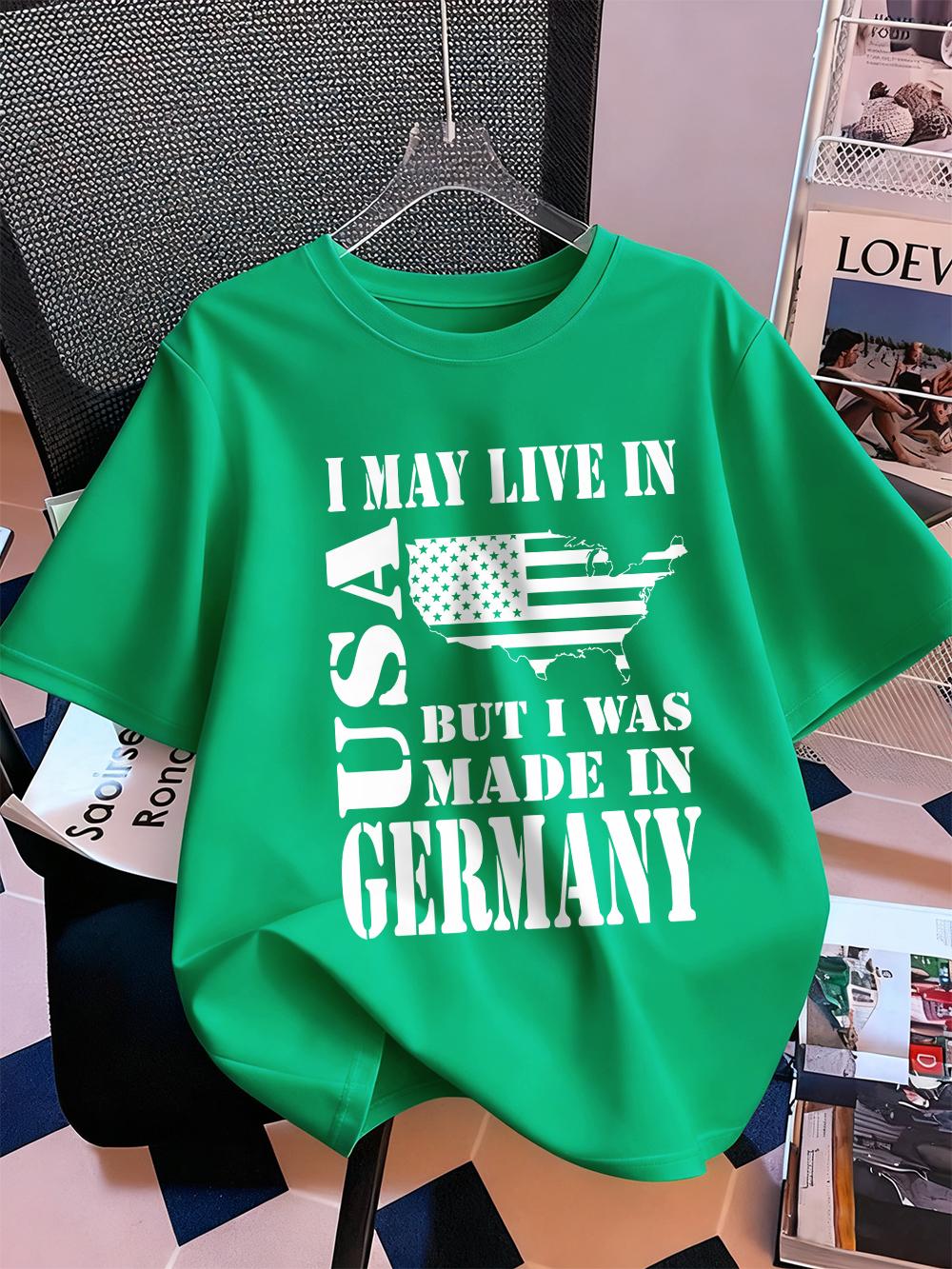 

Live In Usa But Make In Germany Prints TShirts Womens Summer Cotton Short Sleeve T Shirt ONeck Soft Loose Tops Street Clothes 4XL