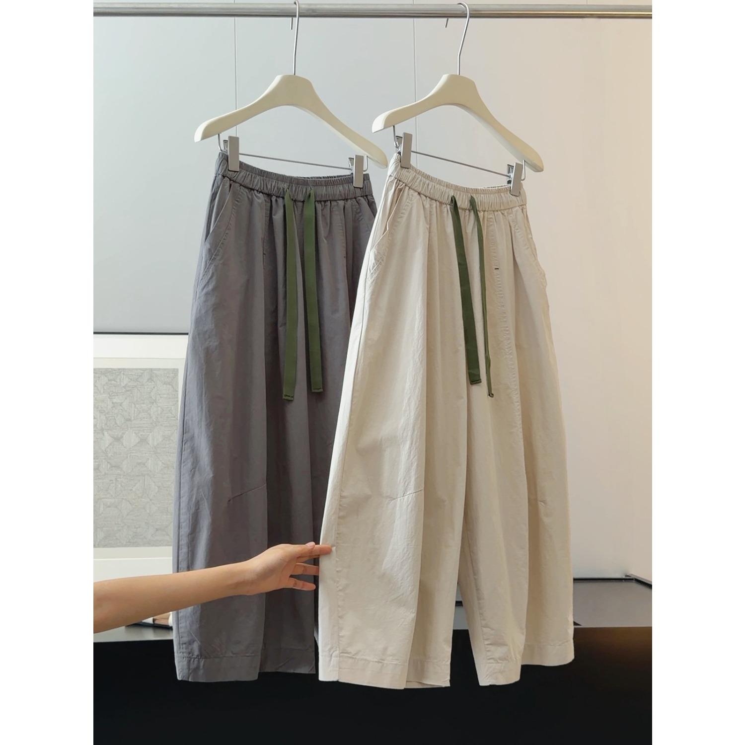 Women s High Waist Wide Leg Cropped Pants Drawstring Loose Casual Summer Trousers M