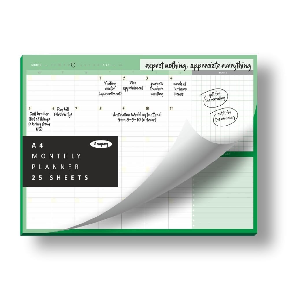 Anupam Monthly Planner Pad, Soft Back Desk Planner Notepad, Tear-Off Organiser Notepad, To-Do List Notebook, Productivit A4
