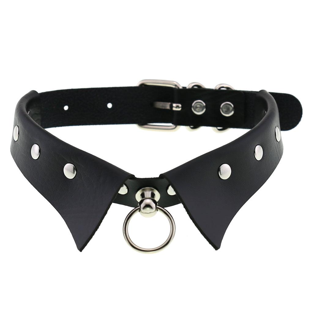 European & American Punk Gothic Leather Collar Necklace with Simple Fashion Ring