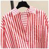 Frühling und Sommer Langarmshirt Damenmode Lässig Vertikal gestreift Locker geschnittenes Hemd Damen