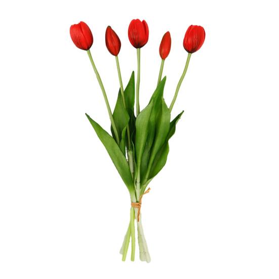 5 Head Artificial Tulip Bouquet 15.7" Long Stem Faux Tulip Flower Lifelike Real Touch