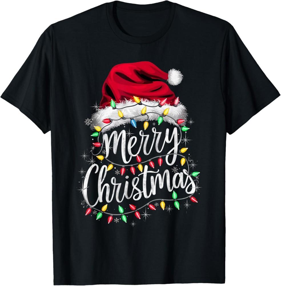 Merry Christmas Lights Red Santa Hat Xmas Family Men Women T-Shirt Unisex T-Shirt M