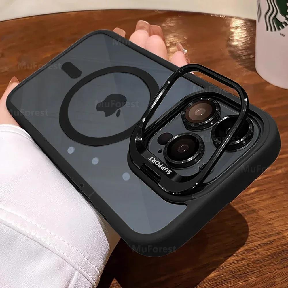 Průhledné kryty pro iPhone 16 15 14 13 12 11 Pro Max Plus Pro Magsafe Magnetický vyklápěcí kryt Stojánek Ochranný kryt objektivu z tvrzeného skla
