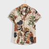 Men's Summer Ethnic Style Short Sleeved Shirt Man Turn-down Collar Flower Leaf Printed Shirt